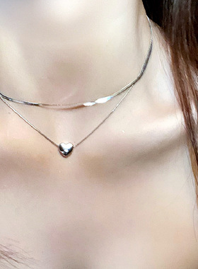 蛇骨链钛钢爱心双层叠戴项链