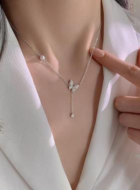 满钻蝴蝶流苏珍珠项链