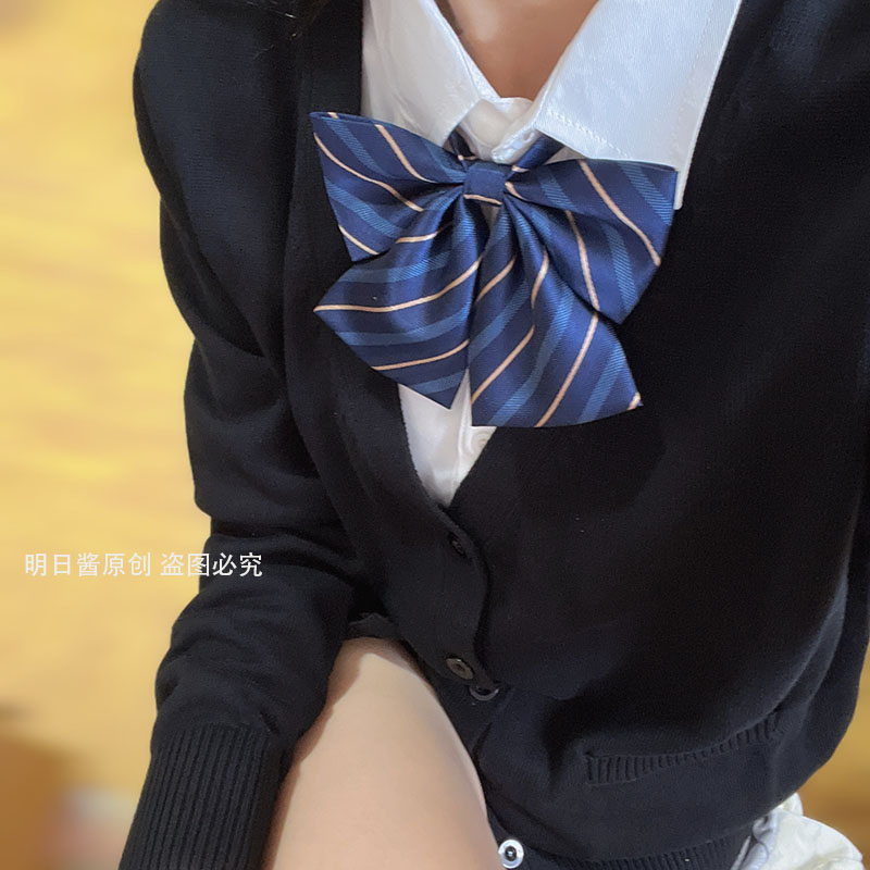 垫底辣妹同款领结免打条纹深色平角蝴蝶结jk衬衣校园明日同学 - 图1