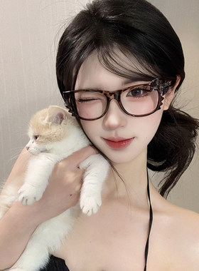 新款猫咪豹纹眼镜框可爱玳瑁色素颜神器女甜酷y2k无镜片装饰架框