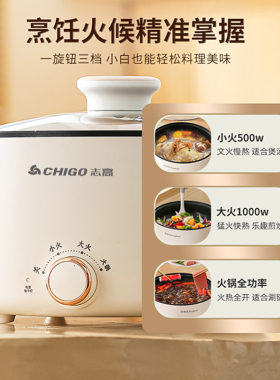 志高电煮锅家用多功能蒸煮煎炒一体不粘锅宿舍小型泡面锅电热火锅