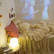 Milk Tea Cocoa Ins South Korea Lotus Leaf Side Washed Cotton Adolescent Girl Hearts Bed skirt with four sets of pure color bedding