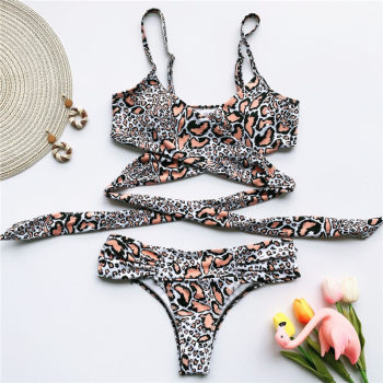 New Leopard Print Bikini Strap Print Sexy Swimsuit Women's Split Swimsuit European and American AliExpress Hot Sale