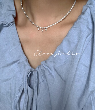 海风～原创设计S925纯银海星贝壳碎银子天然珍珠锁骨项链度假风女