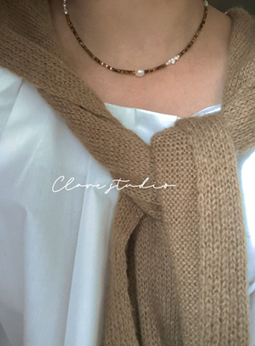 小众自制！美拉德天然石虎眼石项链异形巴洛克珍珠锁骨链复古高级