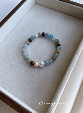 岛屿蓝天然方解石珍珠手链