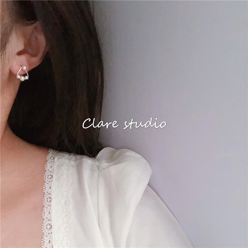 CLARE自制原创设计施家珍珠耳钉几何纯银极简三角形耳饰复古女-图3