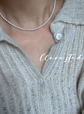 近正圆3mm小米珠项链气质轻奢纯银扣锁骨链可调节经典百搭baby珠