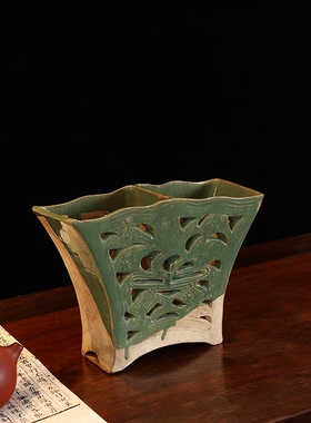 日月堂民国绿釉案头古董老物件