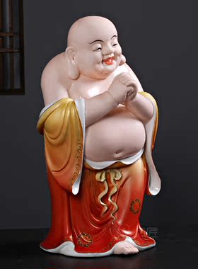 陶瓷站式弥勒佛大肚弥勒红衣弥勒佛家居摆件 德化白瓷弥勒笑佛