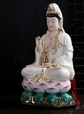 白瓷漆线雕描金菩萨观音像工艺品