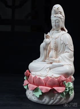 粉色陶瓷菩萨供奉摆件坐莲观音