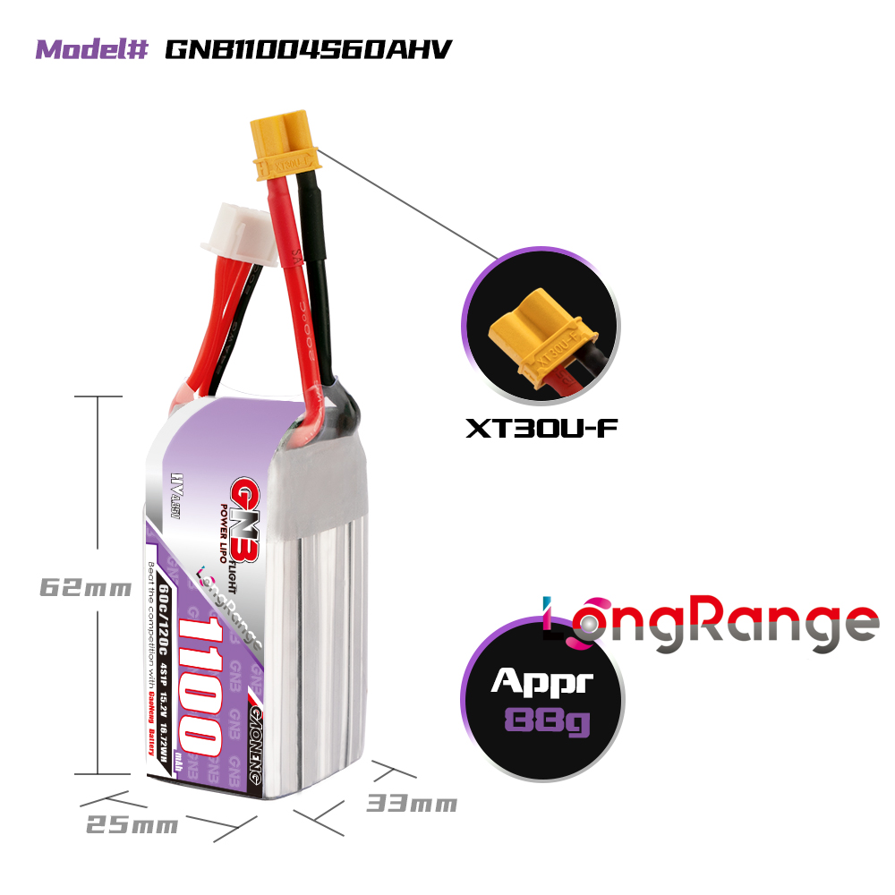 高能GNB 1100mAh 4S 15.2V 60C LiHV长航续LR穿越机航模锂电池 - 图0