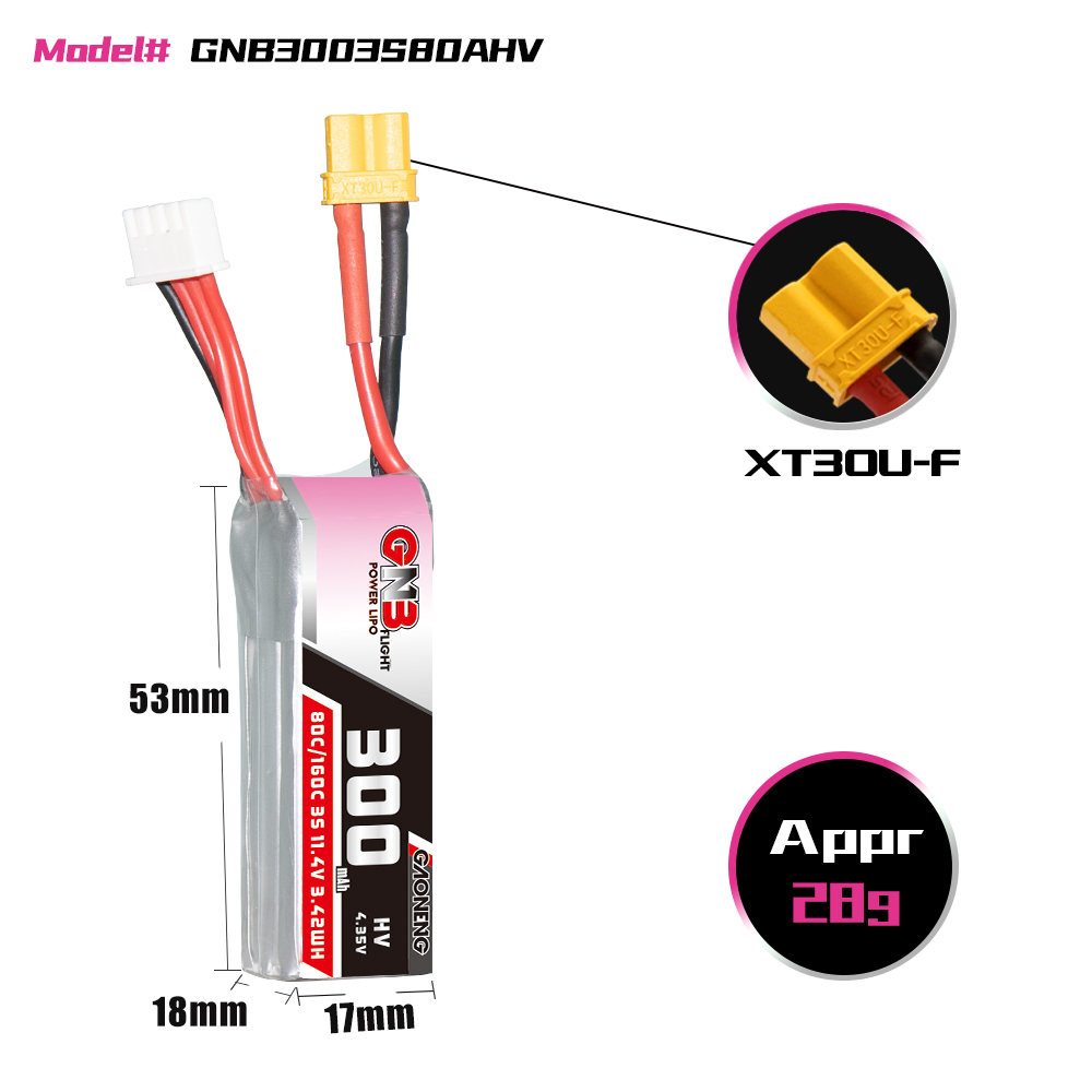 GNB高能300mAh 3S 11.4V 80C LiHV遥控穿越机FPV模型聚合物锂电池-图0
