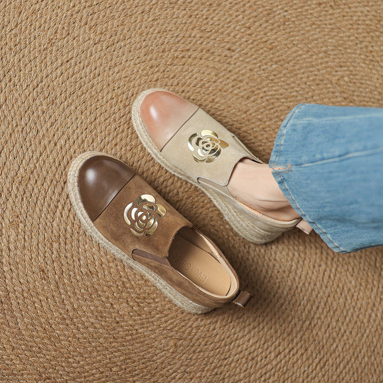 高跟坡跟厚底单鞋女一脚蹬乐福鞋百搭真皮山茶花松糕鞋羊皮懒人鞋,淘宝优惠券,粉丝福利购,淘宝优惠卷