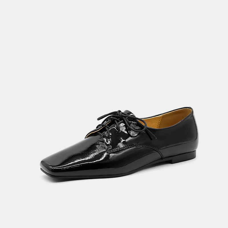 女士时尚2026年春季新款方头平底系带小皮鞋气质深口真皮单鞋,淘宝优惠券,粉丝福利购,淘宝优惠卷