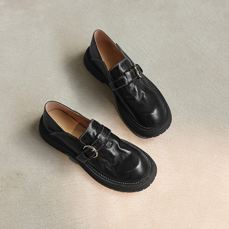 复古皮带扣一脚蹬乐福鞋女2026春季深口单鞋圆头厚底小皮鞋子,淘宝优惠券,粉丝福利购,淘宝优惠卷