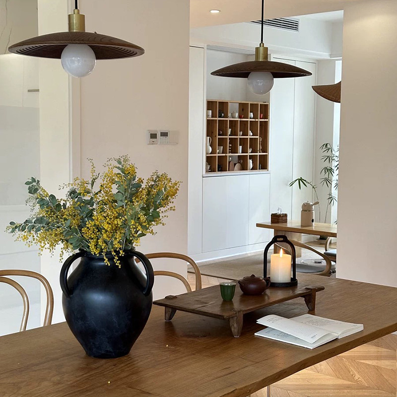 形上侘寂风复古陶瓷花瓶黑色三耳陶罐法式中古风水培花器摆件,淘宝优惠券,粉丝福利购,淘宝优惠卷