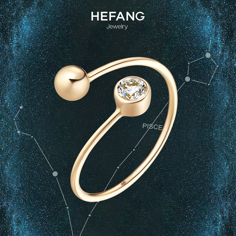 hefang双鱼座18k金钻石女高档指环 HEFANG Jewelry手饰