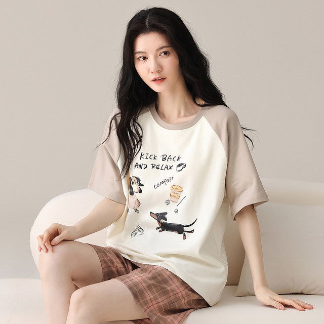 Yalu Pajamas with Breast Pads for Women Summer Pure Cotton Short-Sleeved Shorts 2026 New Loose and Wearable Home Clothes Set