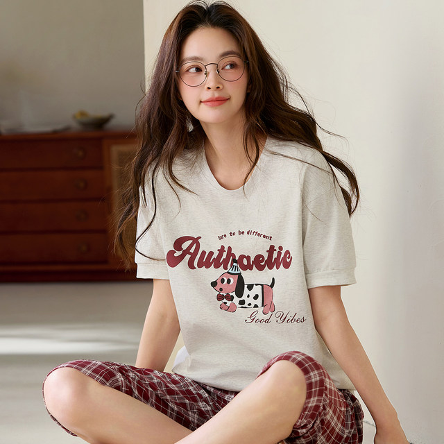 Yalu pajamas ແມ່ຍິງຝ້າຍບໍລິສຸດ summer ບາງໆສັ້ນເສອແຂນສັ້ນສາມໄຕມາດ 2026 ຮູບແບບໃຫມ່ສາມາດໃສ່ນອກເຮືອນຊຸດເຄື່ອງນຸ່ງຫົ່ມ