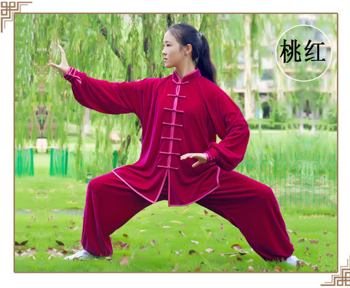 小和山太极服女金丝绒春秋男中老年太极拳服装练功服武术秋冬加厚 - 图2