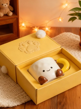 可爱笑脸陶瓷马克杯带盖礼盒装