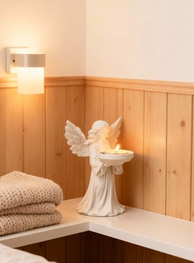 白色天使陶瓷香薰烛台摆件