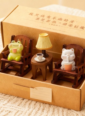 北欧木质青蛙猫咪摇椅摆件