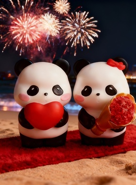 创意可爱熊猫情侣装饰摆件