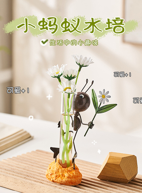 北欧风铁艺小蚂蚁试管水培花瓶摆件治愈工位上班情绪稳定神器摆件