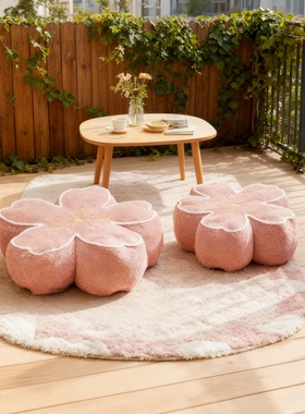 粉色花朵毛绒坐垫庭院装饰摆件