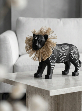 非洲风格狮子毛绒鬃毛树脂摆件
