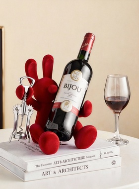 可爱兔子毛绒红酒架开瓶器摆件