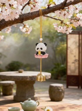 国风熊猫铜钱风铃挂件车载摆件