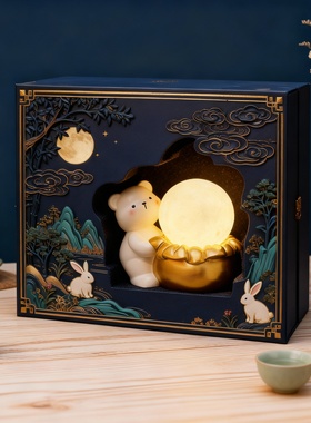 中式发光月亮小熊兔子摆件礼盒