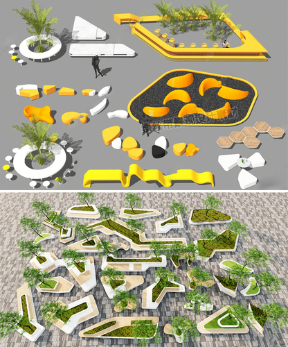 景观种植池树池花坛座椅坐凳现代商业街广场小品草图大师SU模型