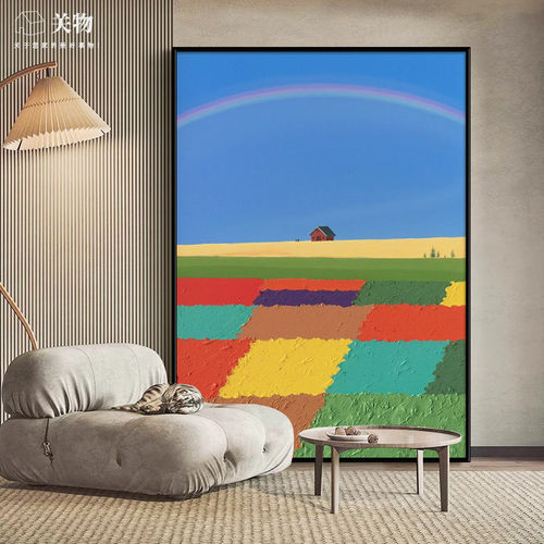 彩虹田园小镇纯手绘油画玄关多巴胺治愈系装饰画客厅唯美风景挂画 - 图2