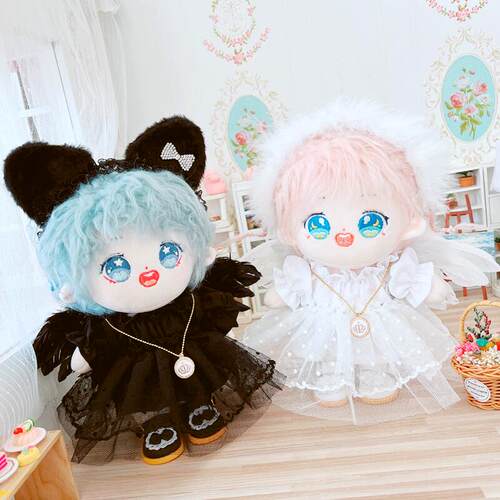 现货白色天使连衣裙黑色恶魔衣服20厘米套装20cm娃衣明星棉花娃娃 - 图0