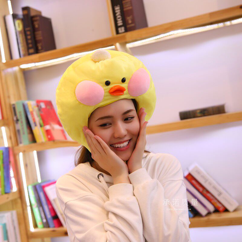 网红玻尿酸鸭小黄鸭子毛绒帽子少女心头套搞怪拍照道具卖萌头饰