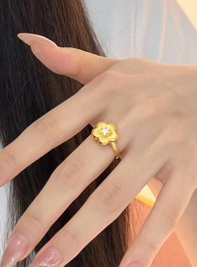 送礼意大利花朵999足金点钻指环