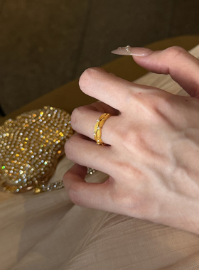 古法黄金拉丝流光戒指女999足金新款点钻镶嵌指环纯金正品送女友