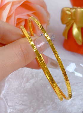 爆闪999足金碎碎冰手镯素圈手环