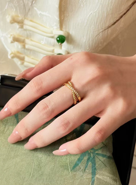 5D硬金黄金扭绳星河戒指女999足金镶嵌轻奢食指戒纯金正品送女友