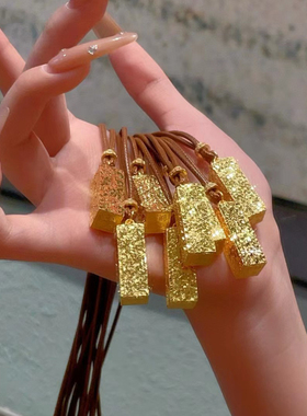5G黄金碎碎冰金条吊坠女999足金新款四方来财无事牌项链送礼正品