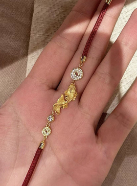 黄金金鱼手链女999足金新款年年有余点钻镶嵌时尚手饰送女友礼物