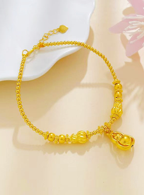 5D硬金黄金葫芦手链女999足金福禄双至新款中国风手串送女友礼物