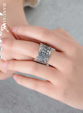 云南民族风复古做旧手工立体雕刻宽面龙纹戒指