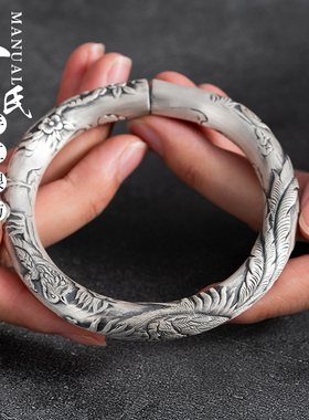 银手镯寸银坊足银复古