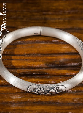 原创国色天香牡丹纯银光面手镯